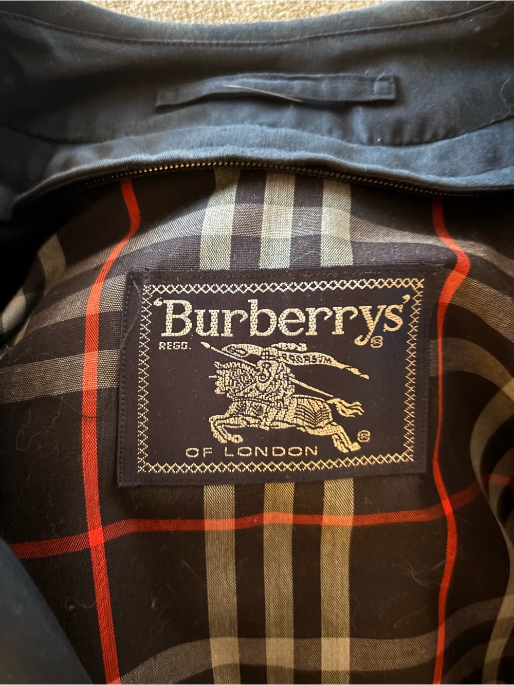 Burberry Navy Trench Coat with Signature Check Interior - Picture 2 of 9